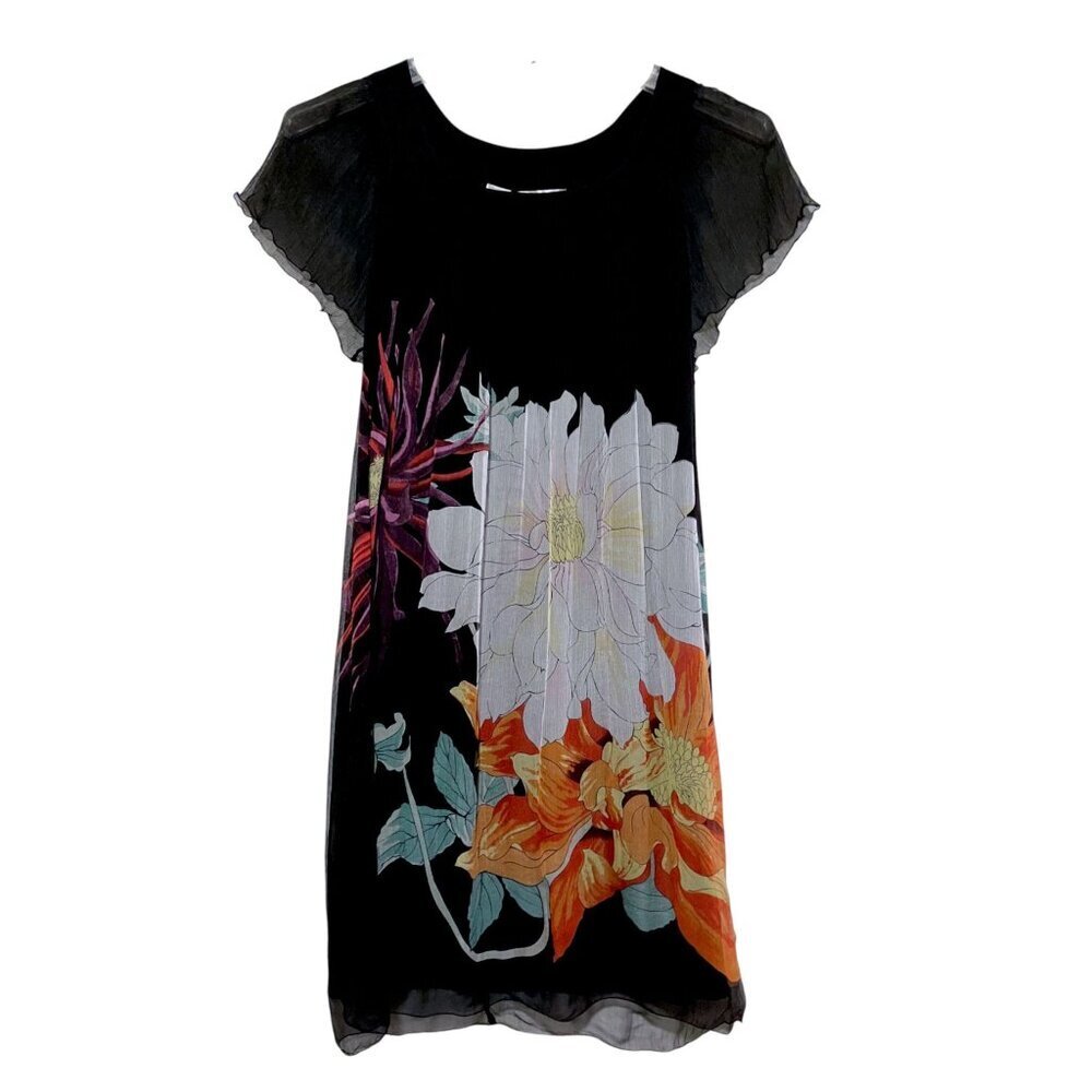 Y2K Max Studio Silk Midi Dress L Babydoll A Line Whimsygoth Dark Fairy 100% Silk - Picture 2 of 7